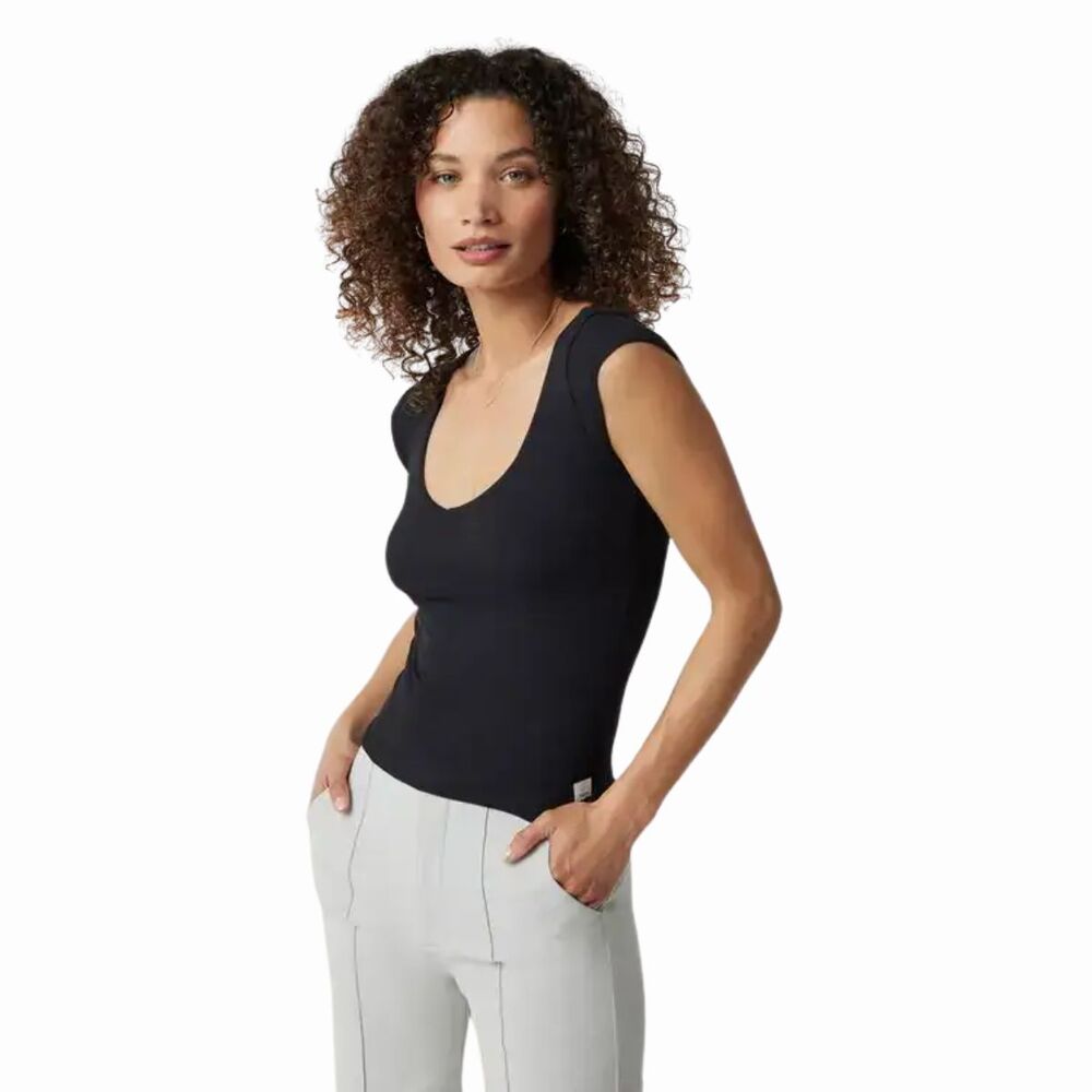 Vuori Womens Top Black Sleeveless Cove V Neck Tank Ribbed Knit Stretch Small